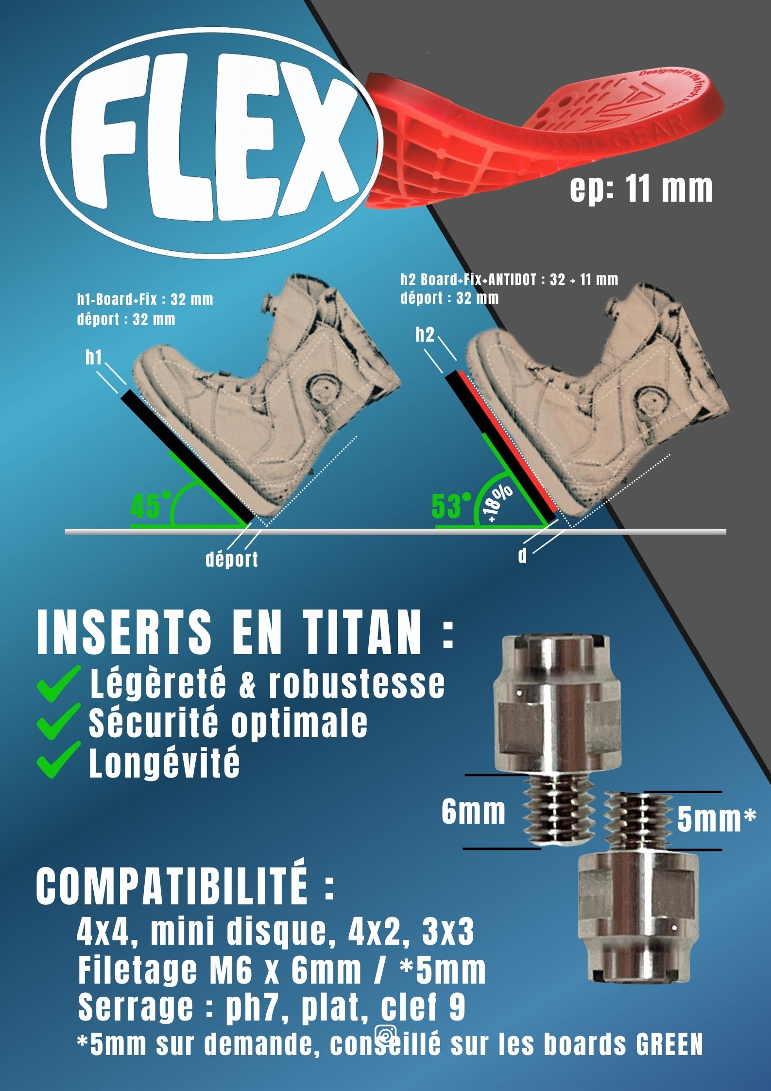 CARVING - Cales de rehausse de fixation de snowboard, risers plates
