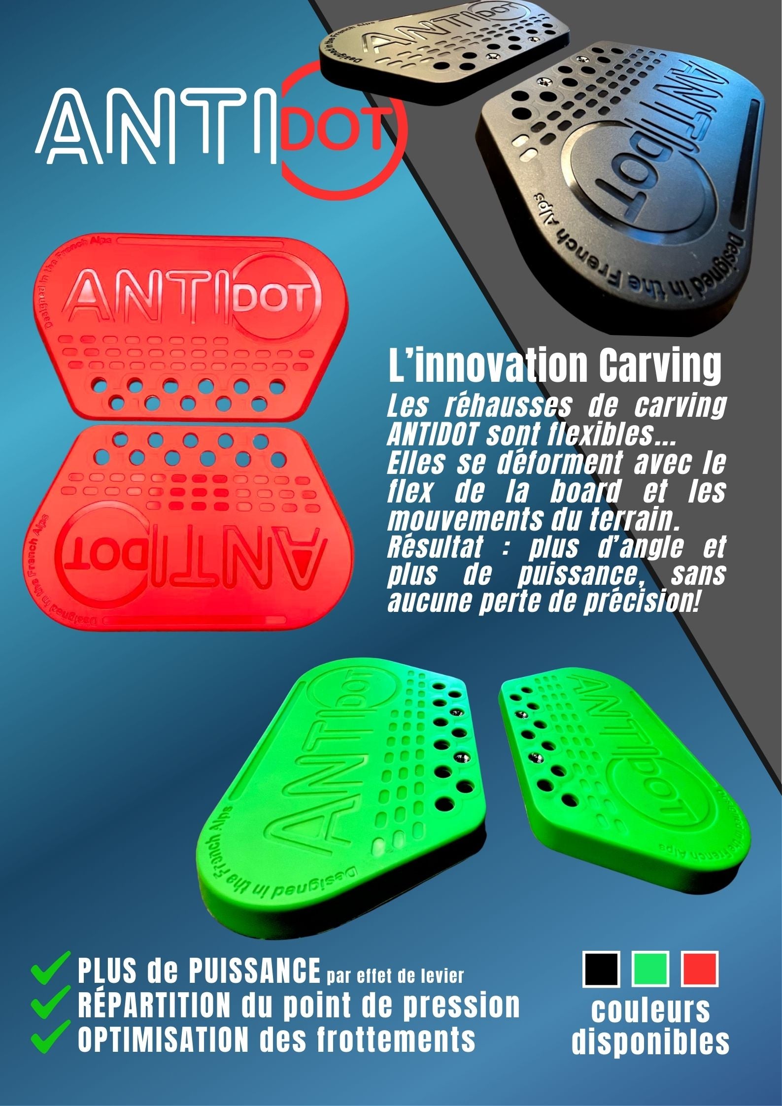 CARVING - Cales de rehausse de fixation de snowboard, risers plates