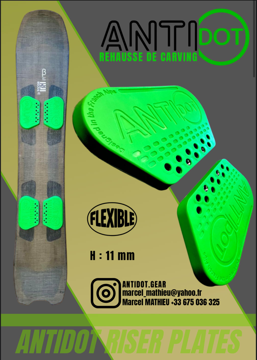 CARVING - Cales de rehausse de fixation de snowboard, risers plates