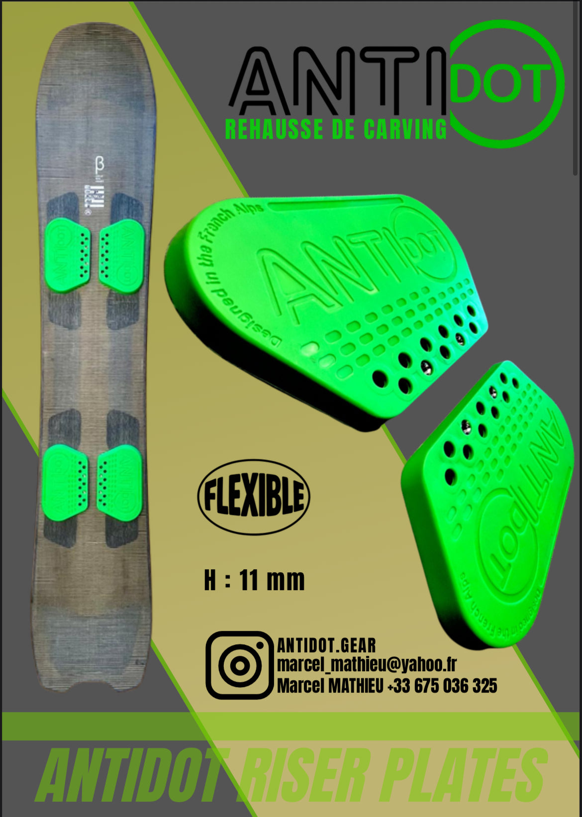 CARVING - Cales de rehausse de fixation de snowboard, risers plates