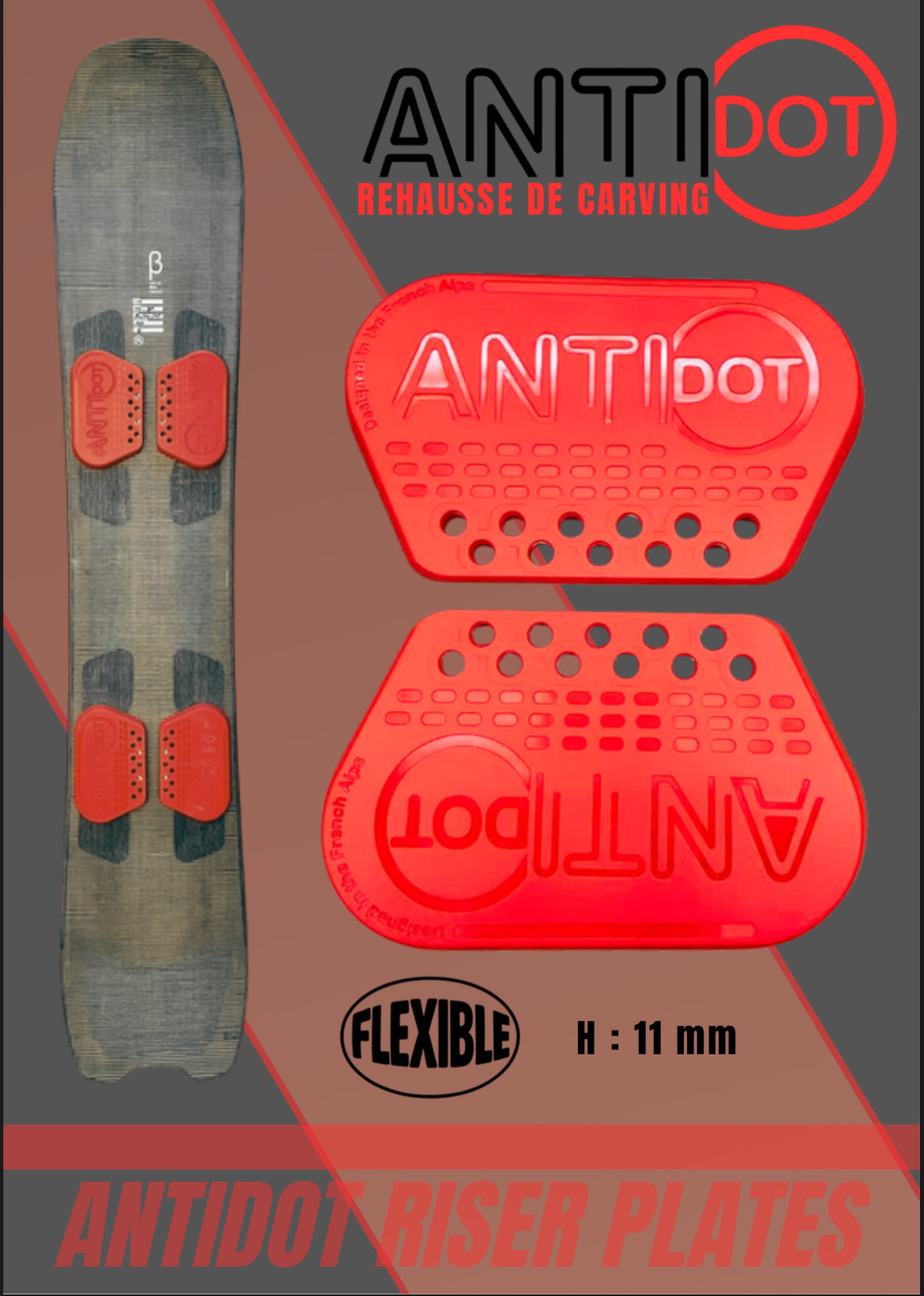 CARVING - Cales de rehausse de fixation de snowboard, risers plates