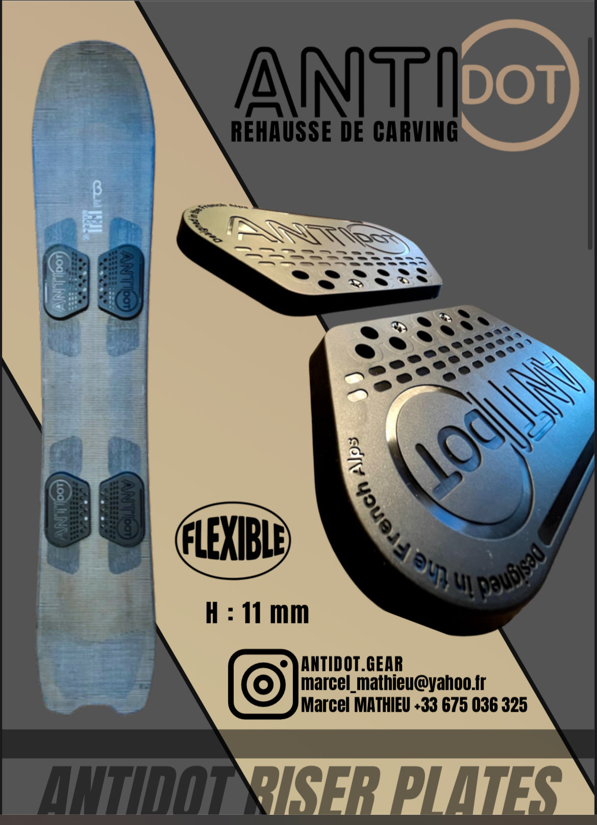 CARVING - Cales de rehausse de fixation de snowboard, risers plates